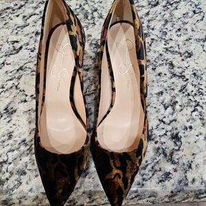 Jessica Simpson Brown and Black Leopard Print Heels